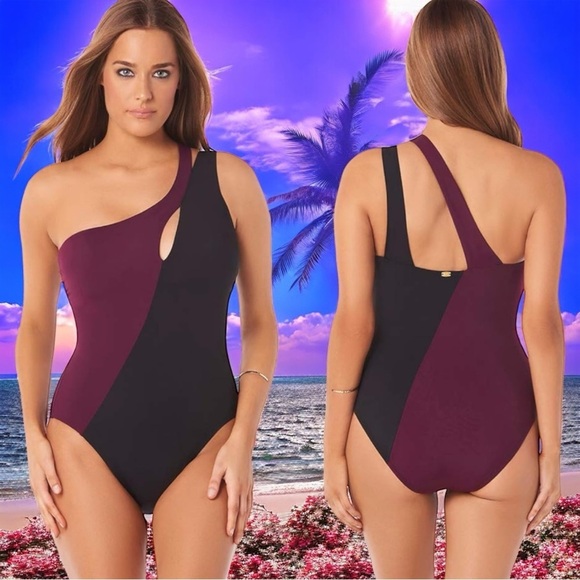 Amoressa Phantom Leroux One Piece Soft Cup Bra Swimsuit Resort Slimming Size 8 - Picture 1 of 9